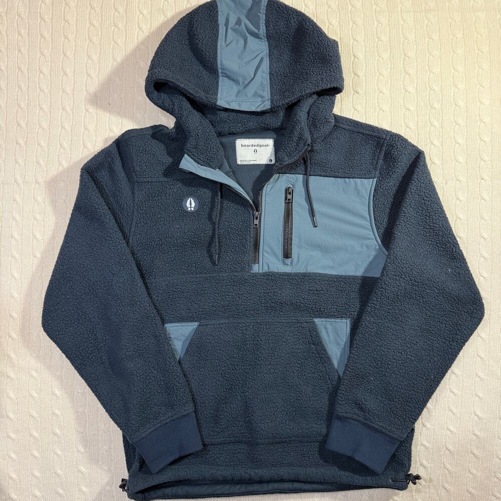 Bearded Goat Blue Northwest Camp Hoodie Fleece Cozy Sherpa Jacket L - Picture 2 of 8
